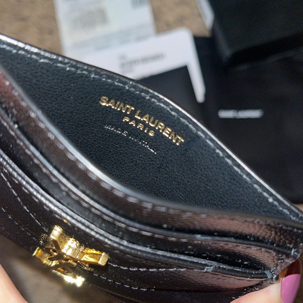 Saint Laurent Black Chevron Quilted Leather Card Case - Picture 10 of 11